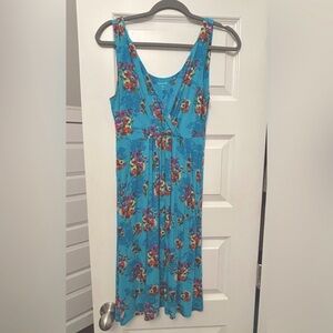 Garnet Hill Womens Floral Wrap Sleeveless Starlet Fit and Flare Dress Blue Small